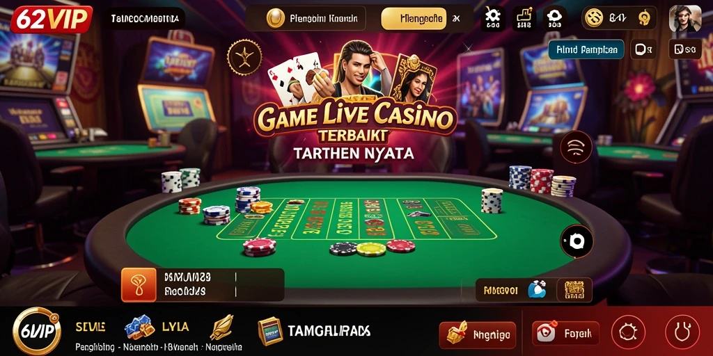 Screenshot gameplay 62VIP menampilkan dealer langsung dalam aksi di meja kasino.