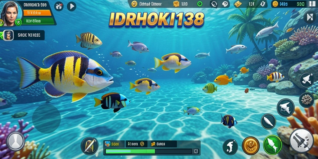 Tangkapan layar menunjukkan gameplay seru IDRHOKI138 saat menembak ikan.