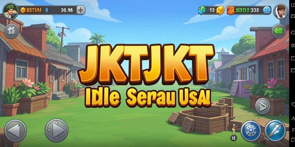 Tangkapan layar utama JKTJKT dengan tampilan gameplay Idle yang menarik.