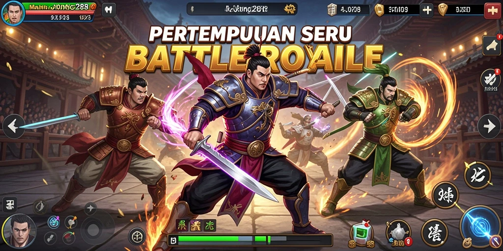 Tampilan menegangkan pertempuran dalam MAHJONG288 dengan gameplay Battle Royale yang seru.