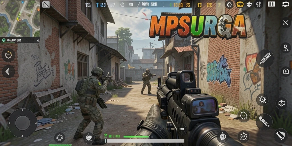 Screenshot gameplay MPOSURGA yang menunjukkan aksi seru dalam pertarungan FPS.